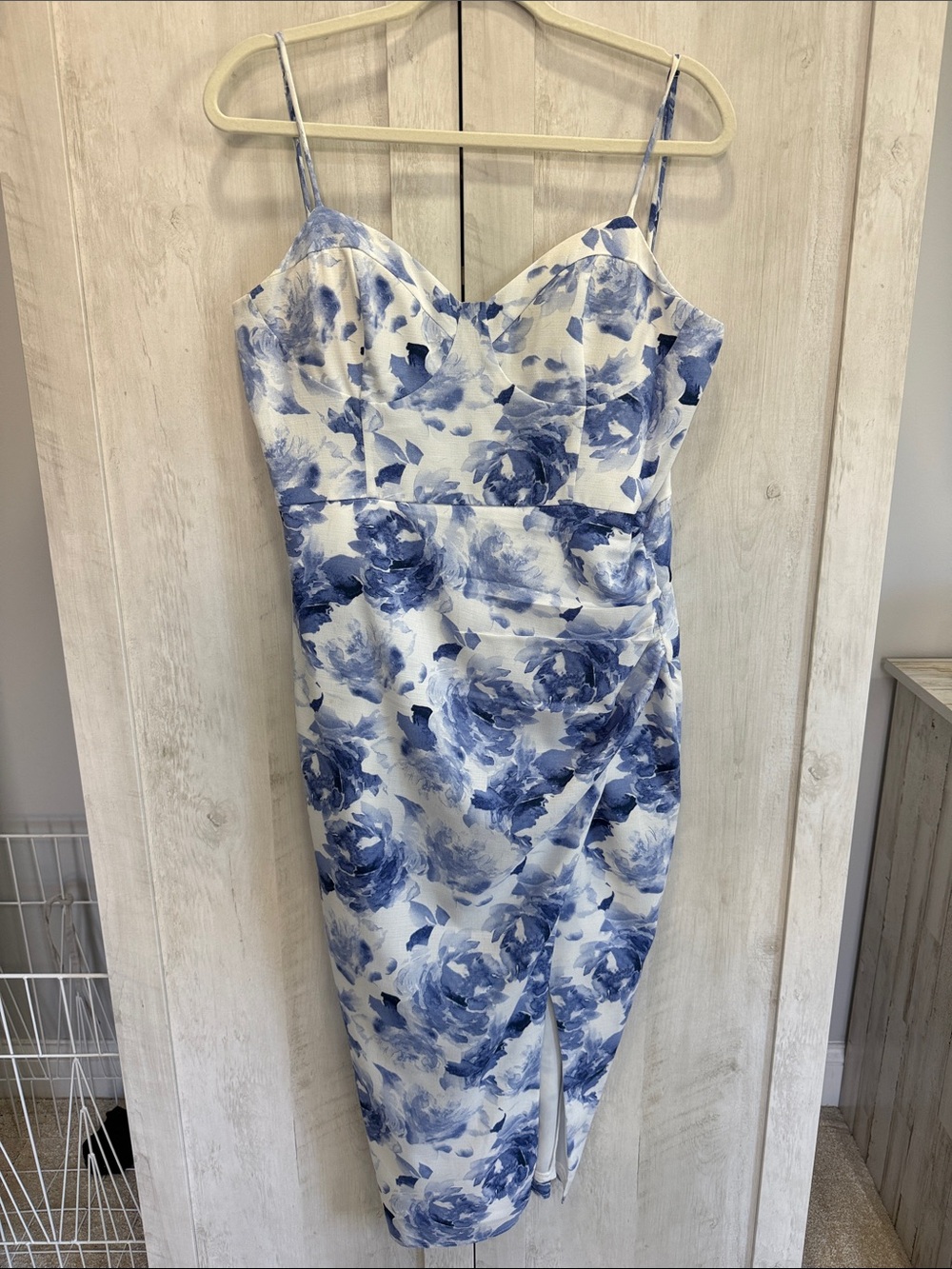 Windsor White Midi Dress with Blue Floral Print